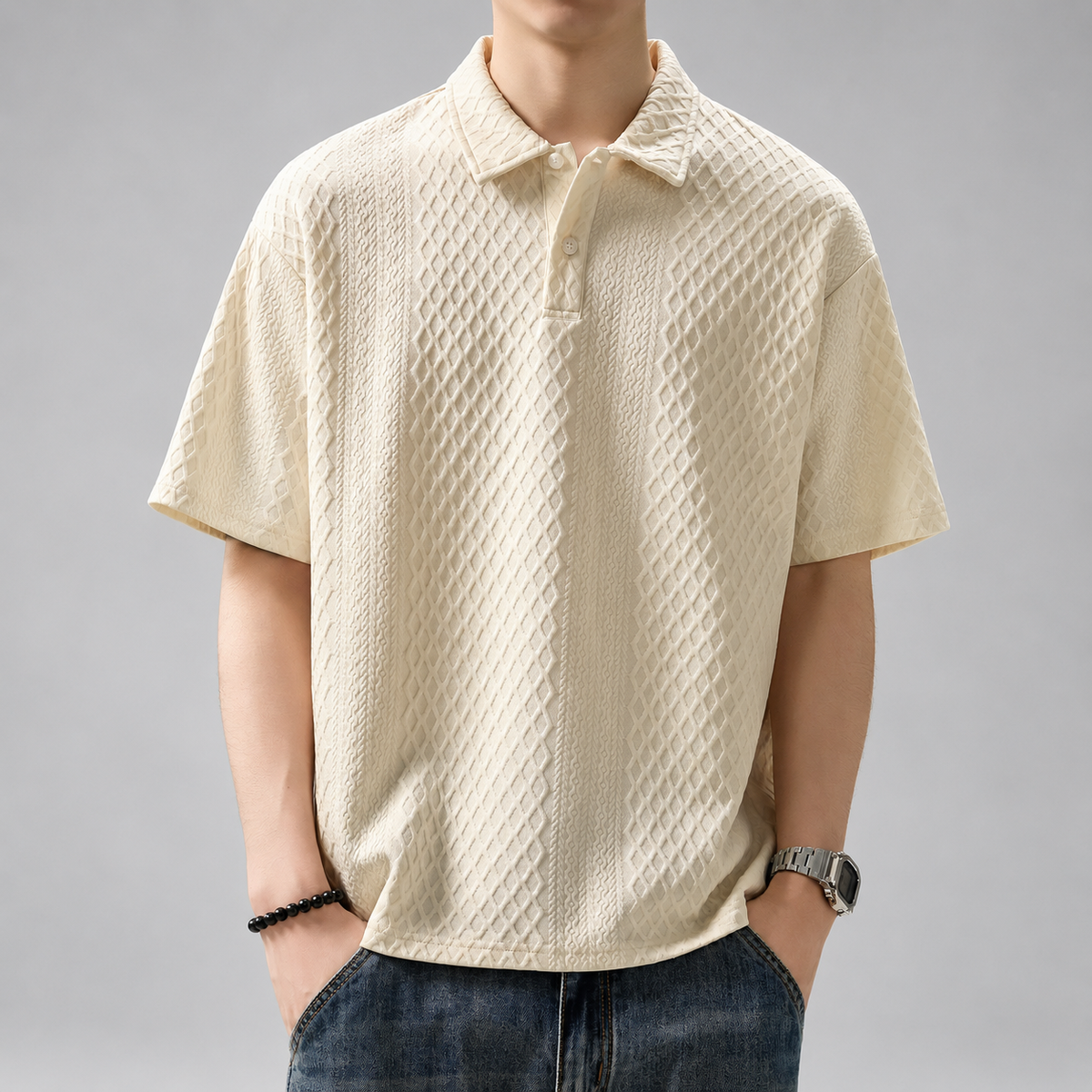 Alistair Men's Textured Short Sleeve Polo Shirt