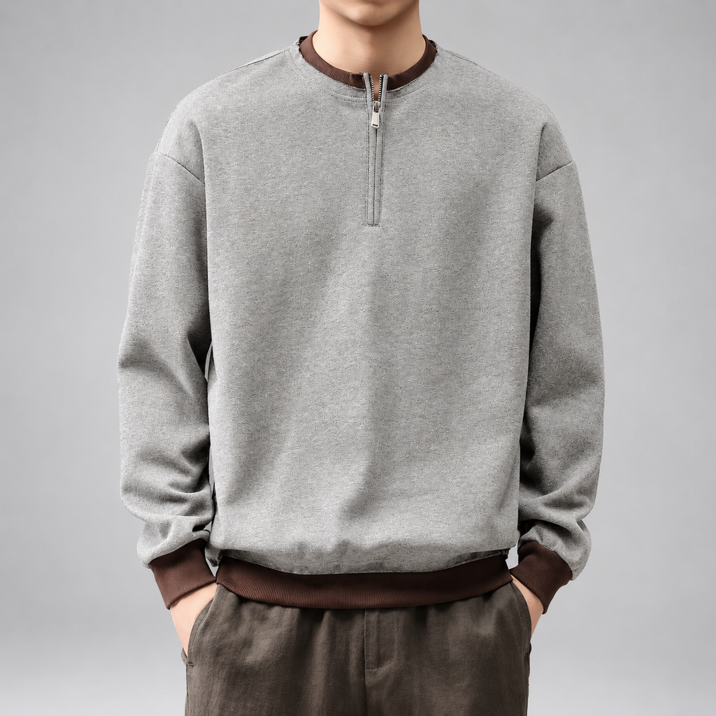 Laurent Bellamy Men's Heathered Pullover Sweatshirt with Contrast Trim
