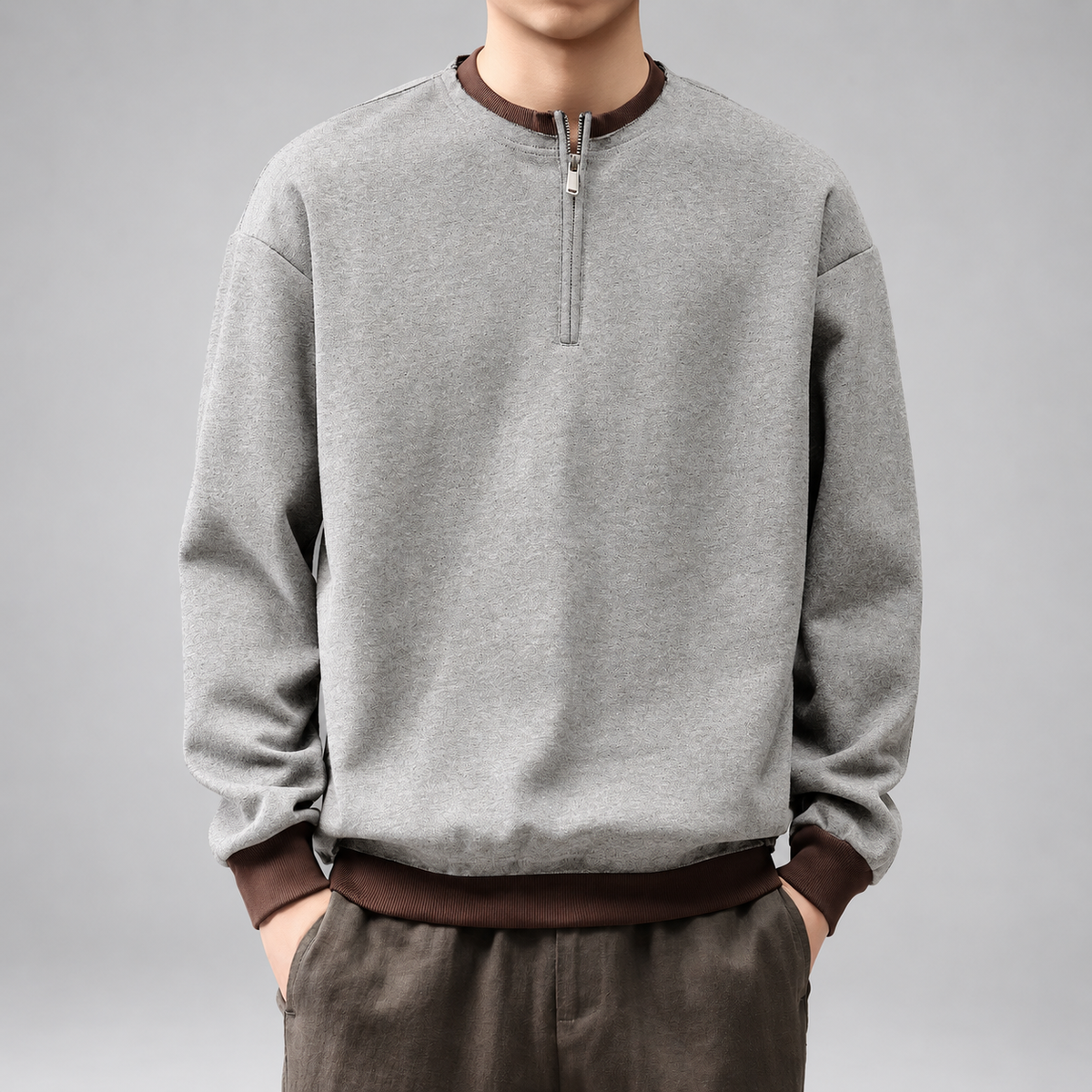 Laurent Bellamy Men's Heathered Pullover Sweatshirt with Contrast Trim