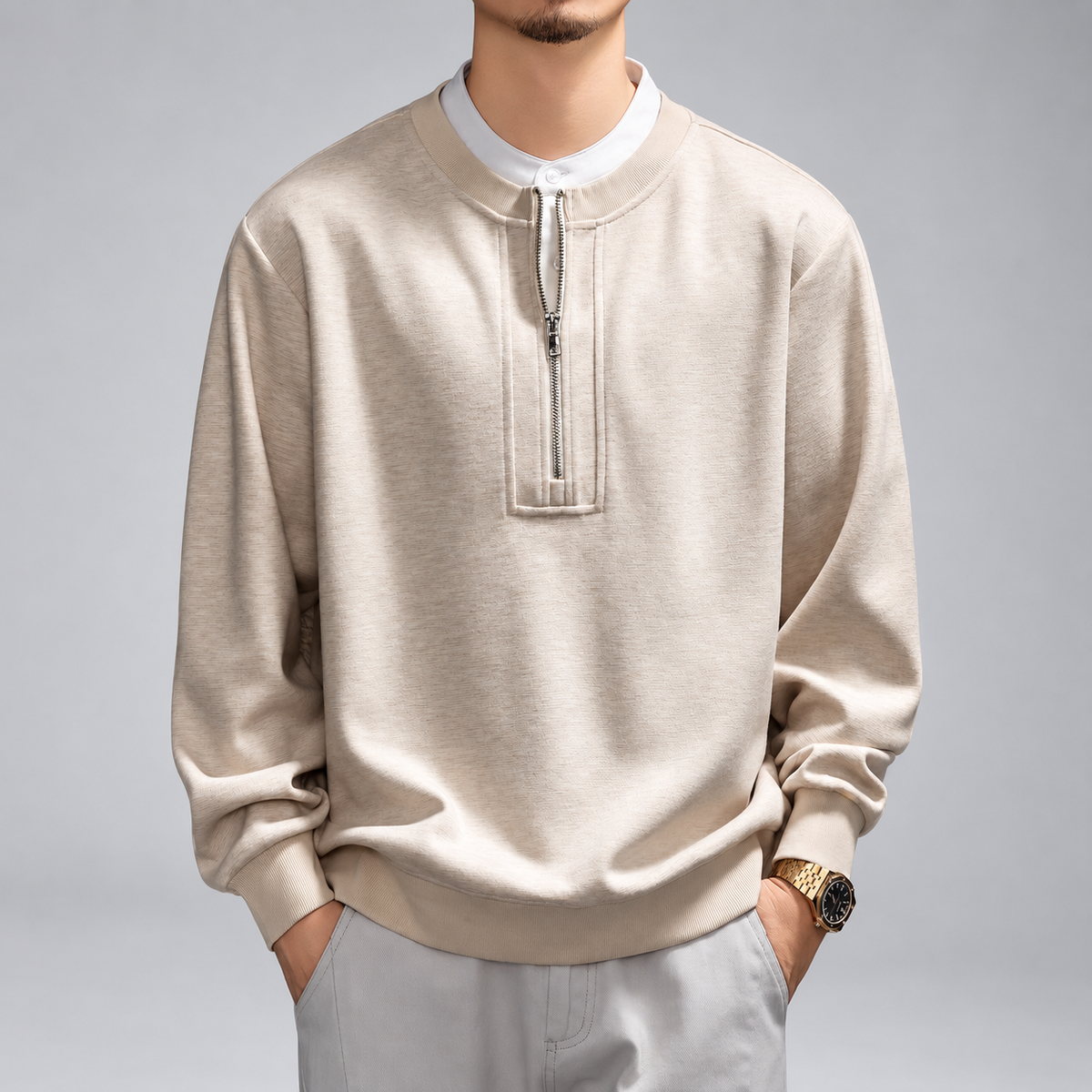 Severino Men's Textured Half-Zip Pullover with Ribbed Trim
