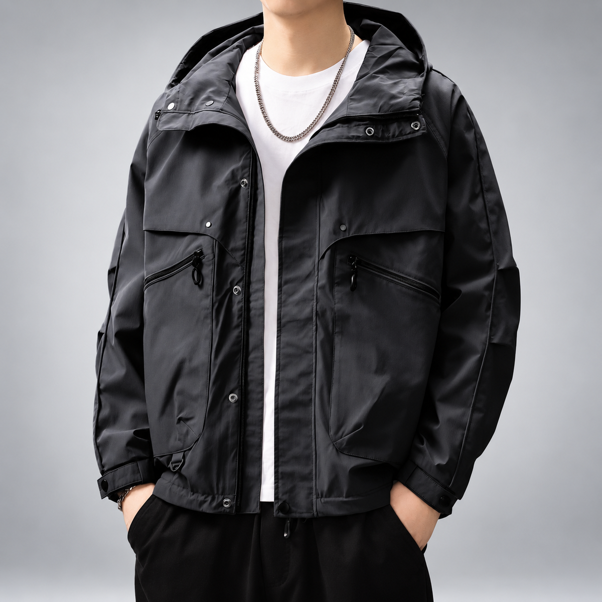 Kingston Men's Hooded Utility Jacket with Zipper Pockets
