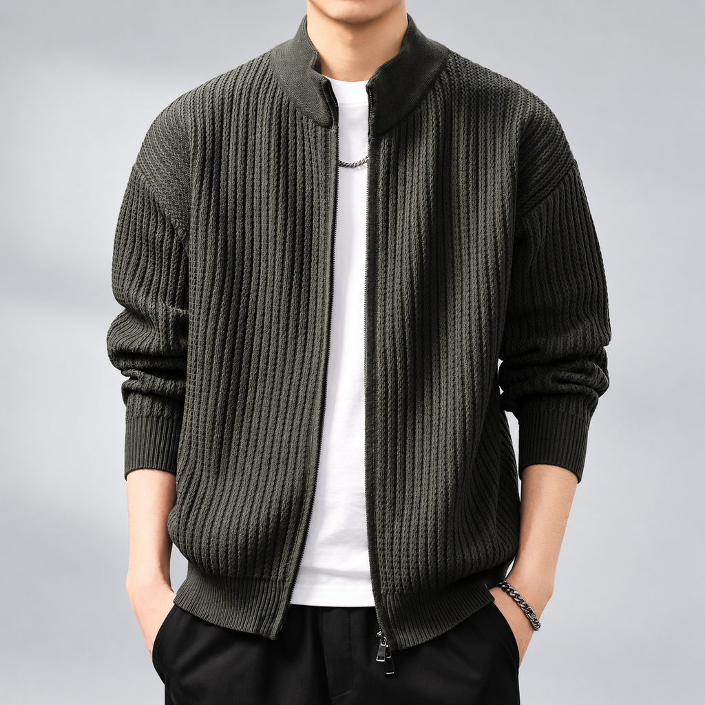Fulbert Men's Textured Knit Jacket with Stand Collar
