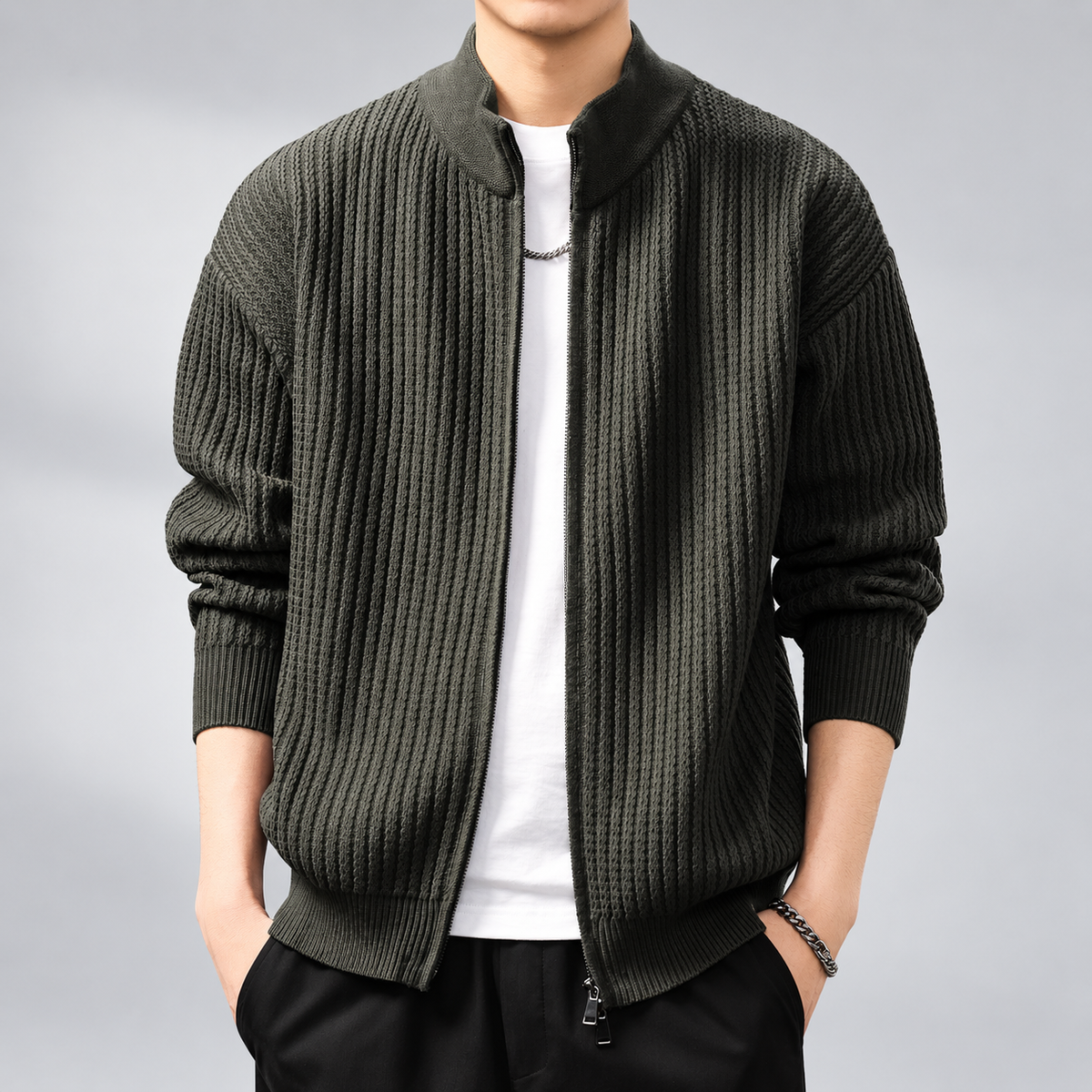 Fulbert Men's Textured Knit Jacket with Stand Collar