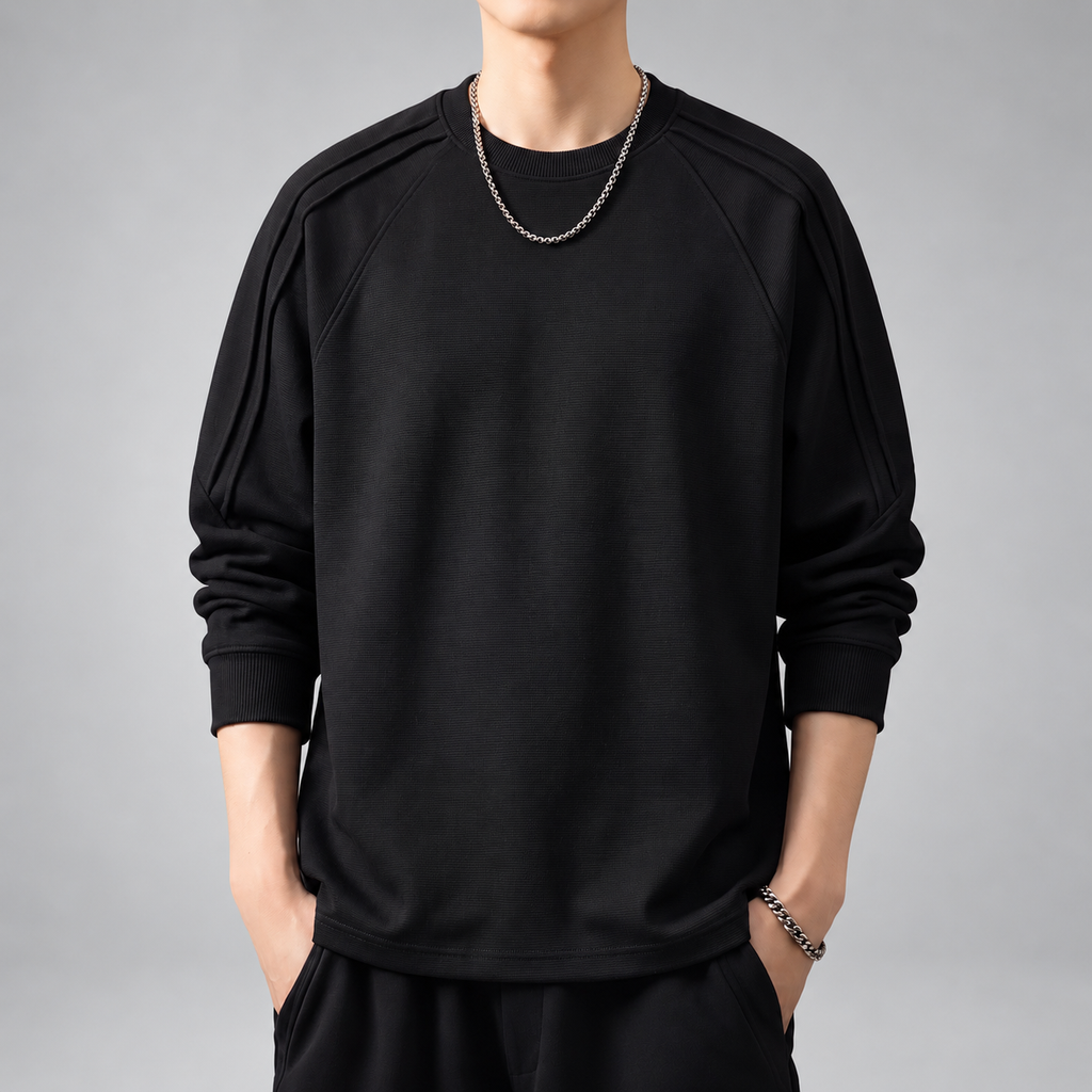Raffaele Men's Textured Crewneck Pullover with Raglan Sleeves