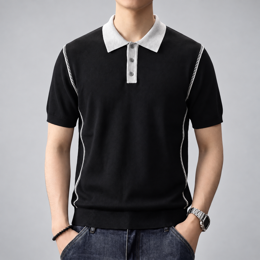 Fineas Men's Short Sleeve Knit Polo Shirt with Contrast Collar