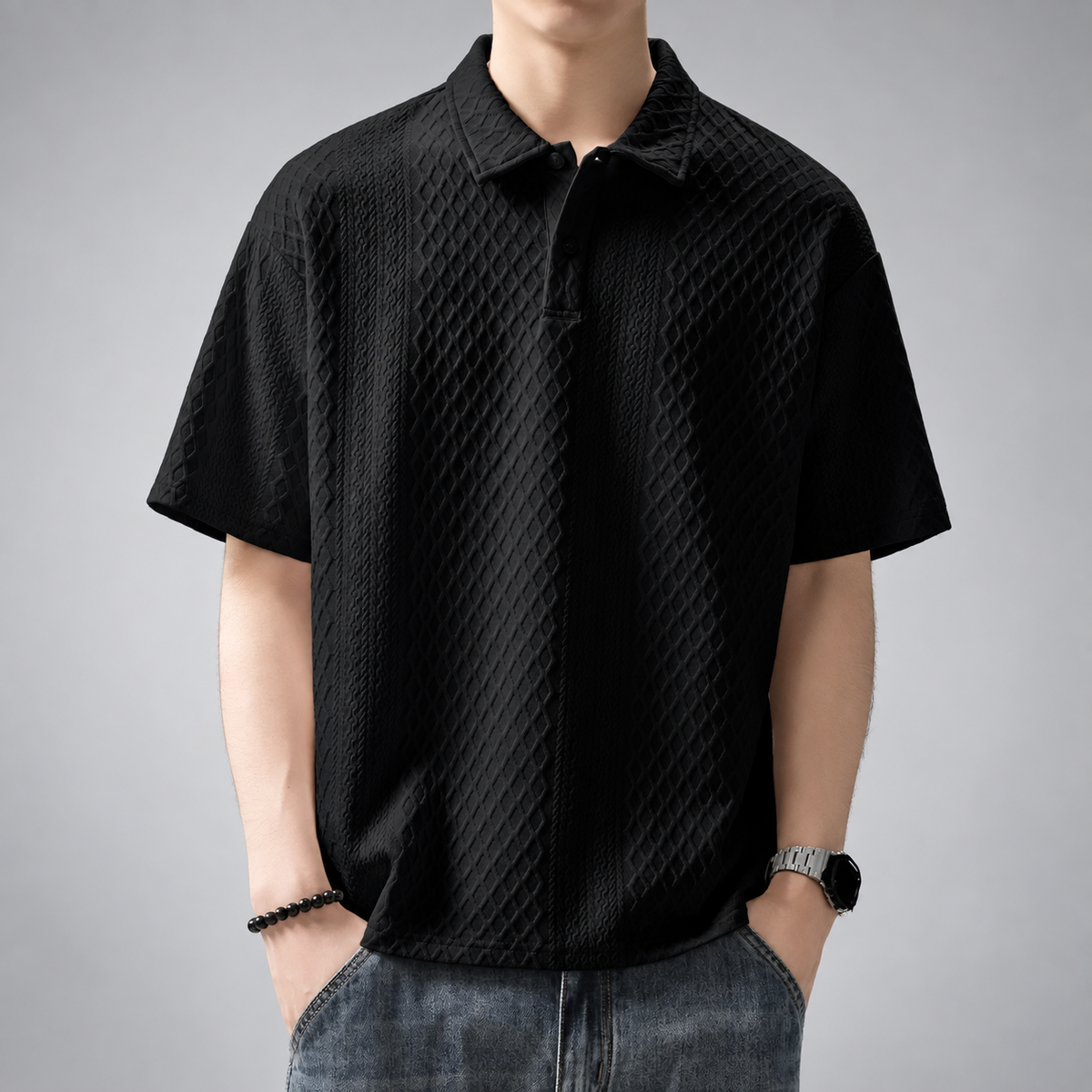Alistair Men's Textured Short Sleeve Polo Shirt