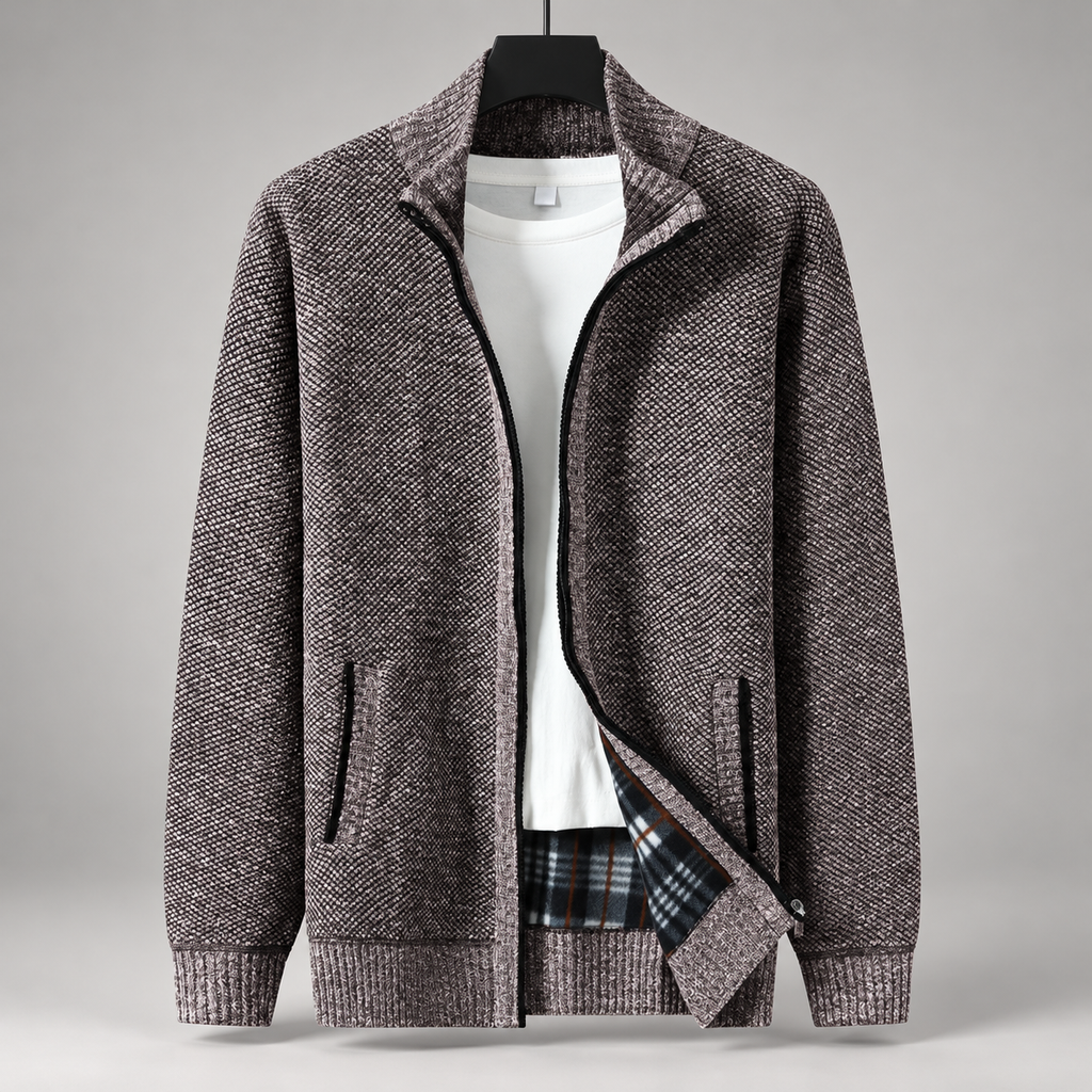 Ashford Men's Textured Knit Full-Zip Cardigan with Stand Collar
