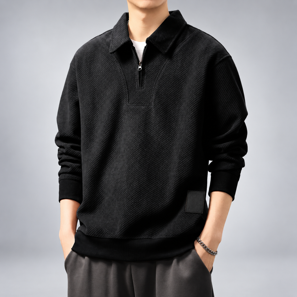 Gaspard Men's Textured Quarter-Zip Pullover with Polo Collar
