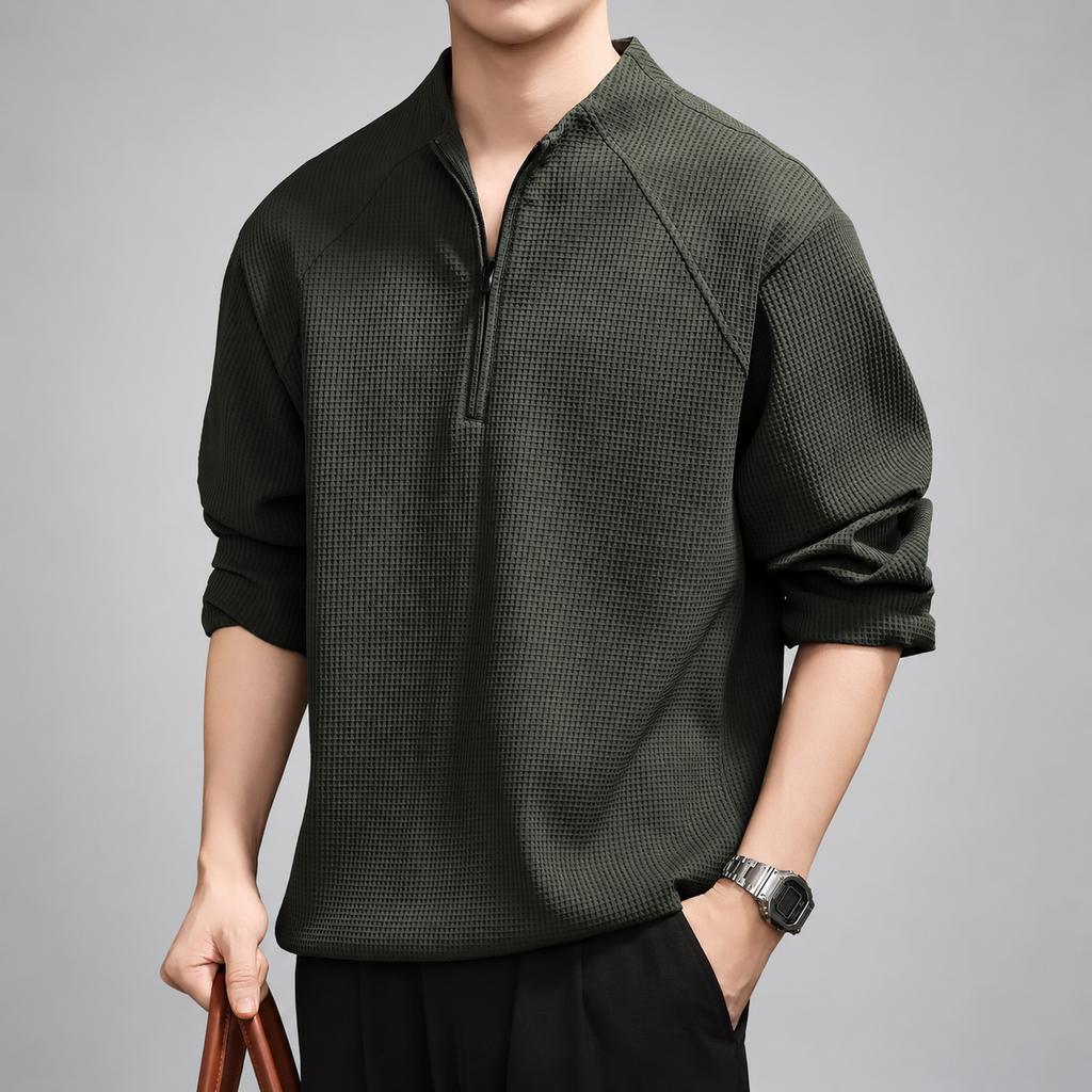 Ludovic Men's Waffle Knit Quarter-Zip Pullover