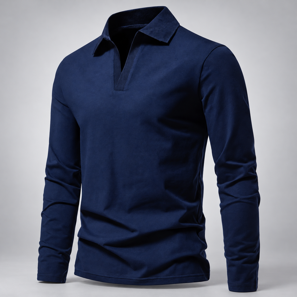 Bellamy Men’s V-Neck Long Sleeve Polo Shirt