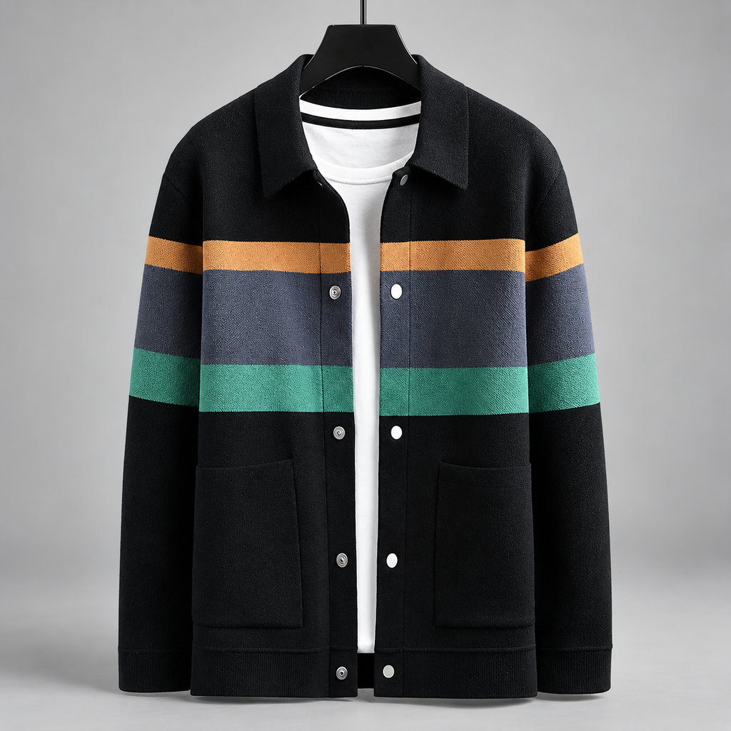 Bertram Men's Striped Knit Cardigan Jacket with Snap Front
