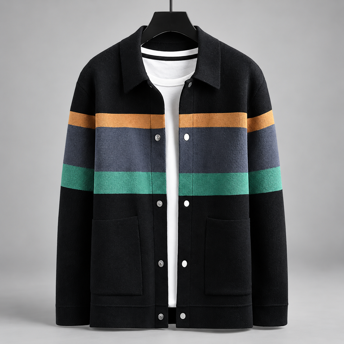 Bertram Men's Striped Knit Cardigan Jacket with Snap Front