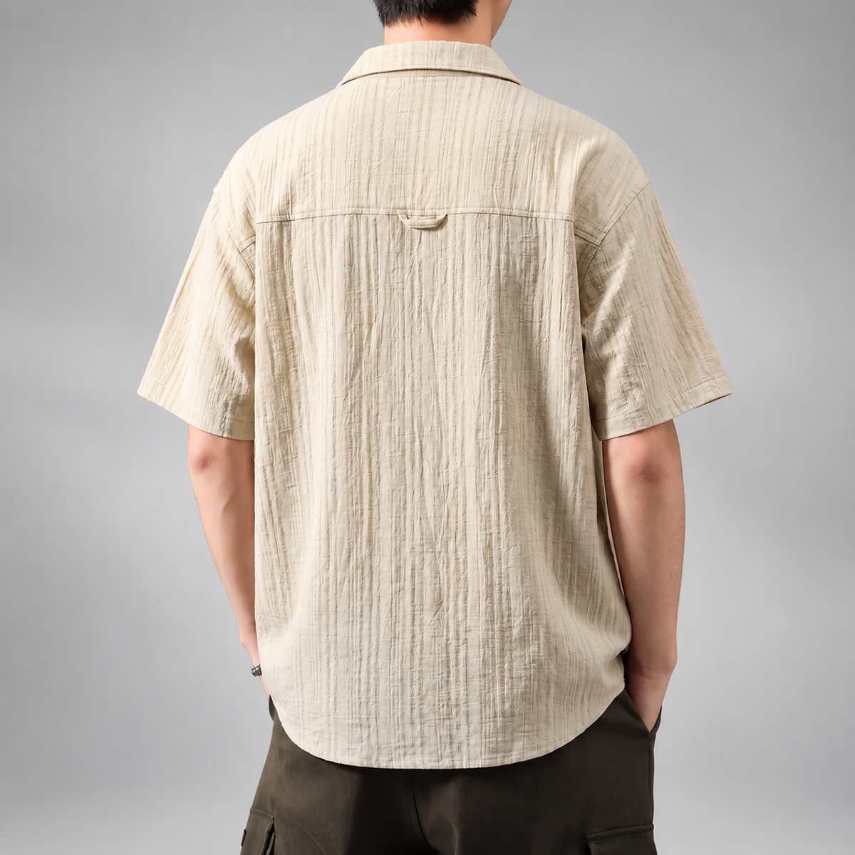 Amedeo Men's Textured Striped Short Sleeve Camp Collar Shirt