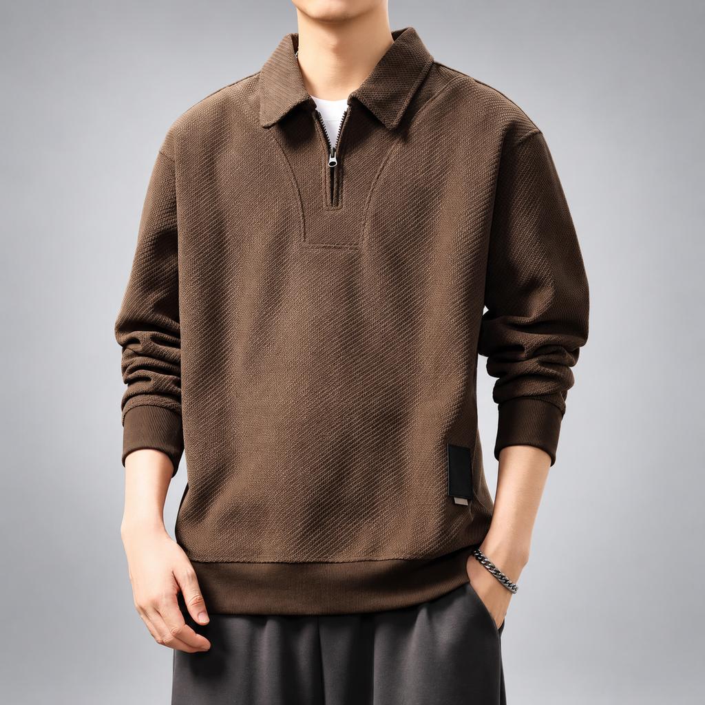 Gaspard Men's Textured Quarter-Zip Pullover with Polo Collar