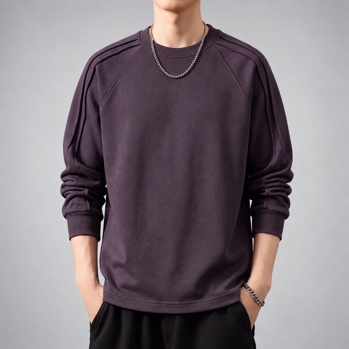 Raffaele Men's Textured Crewneck Pullover with Raglan Sleeves