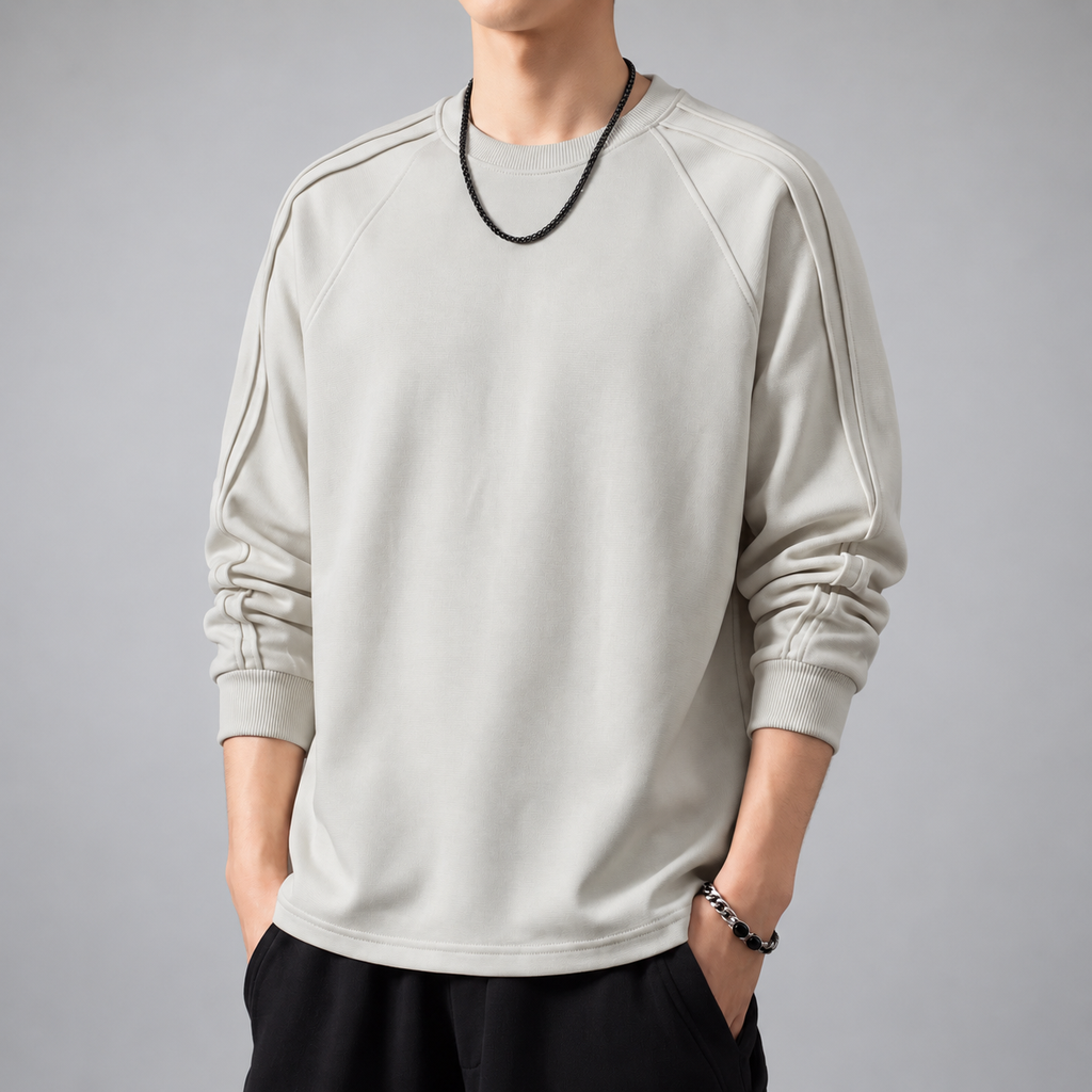 Raffaele Men's Textured Crewneck Pullover with Raglan Sleeves