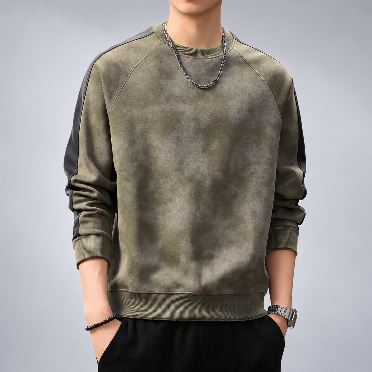 Sebastian Men's Raglan Crewneck Sweatshirt with Contrast Sleeve Panels
