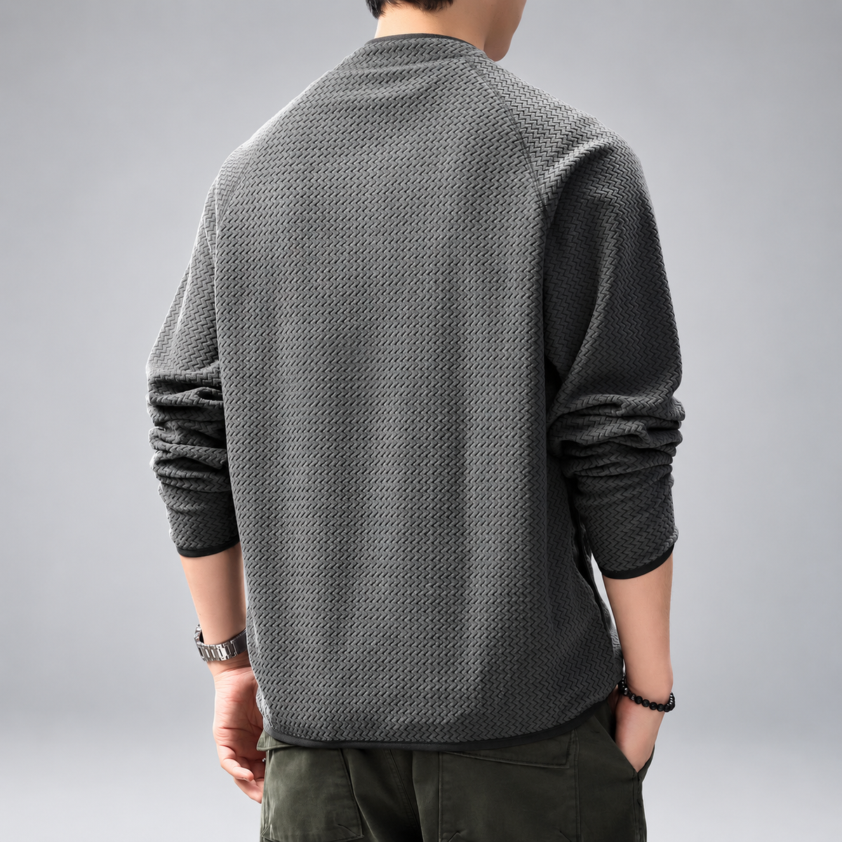 Ermes Men's Zigzag Textured Quarter-Zip Pullover with Stand Collar