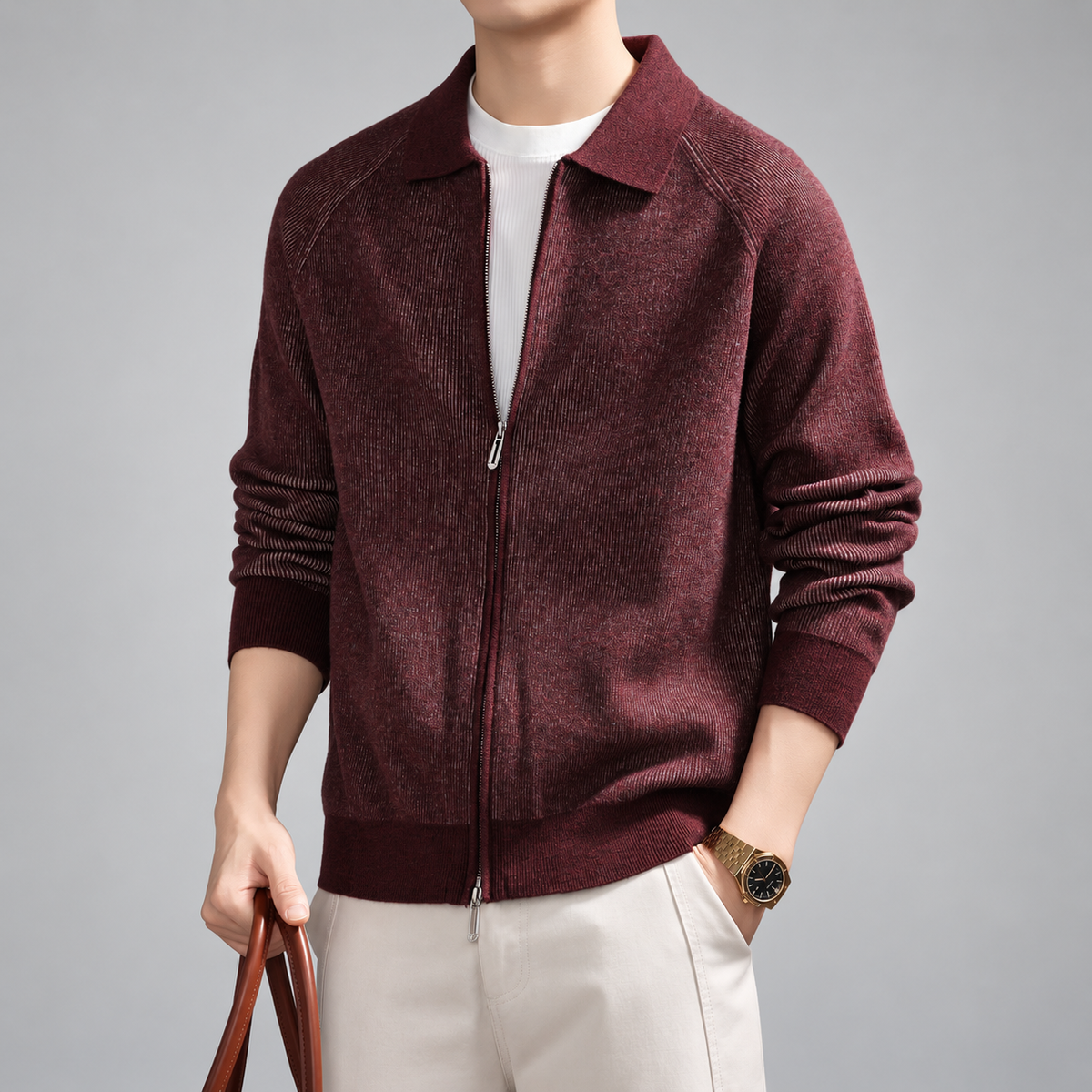 Novan Men's Marled Ribbed Knit Zip Cardigan