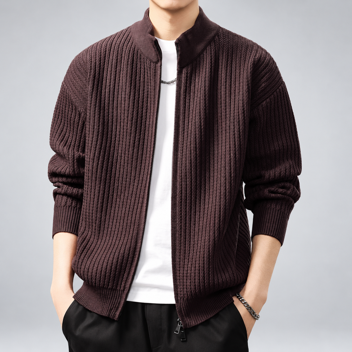 Fulbert Men's Textured Knit Jacket with Stand Collar