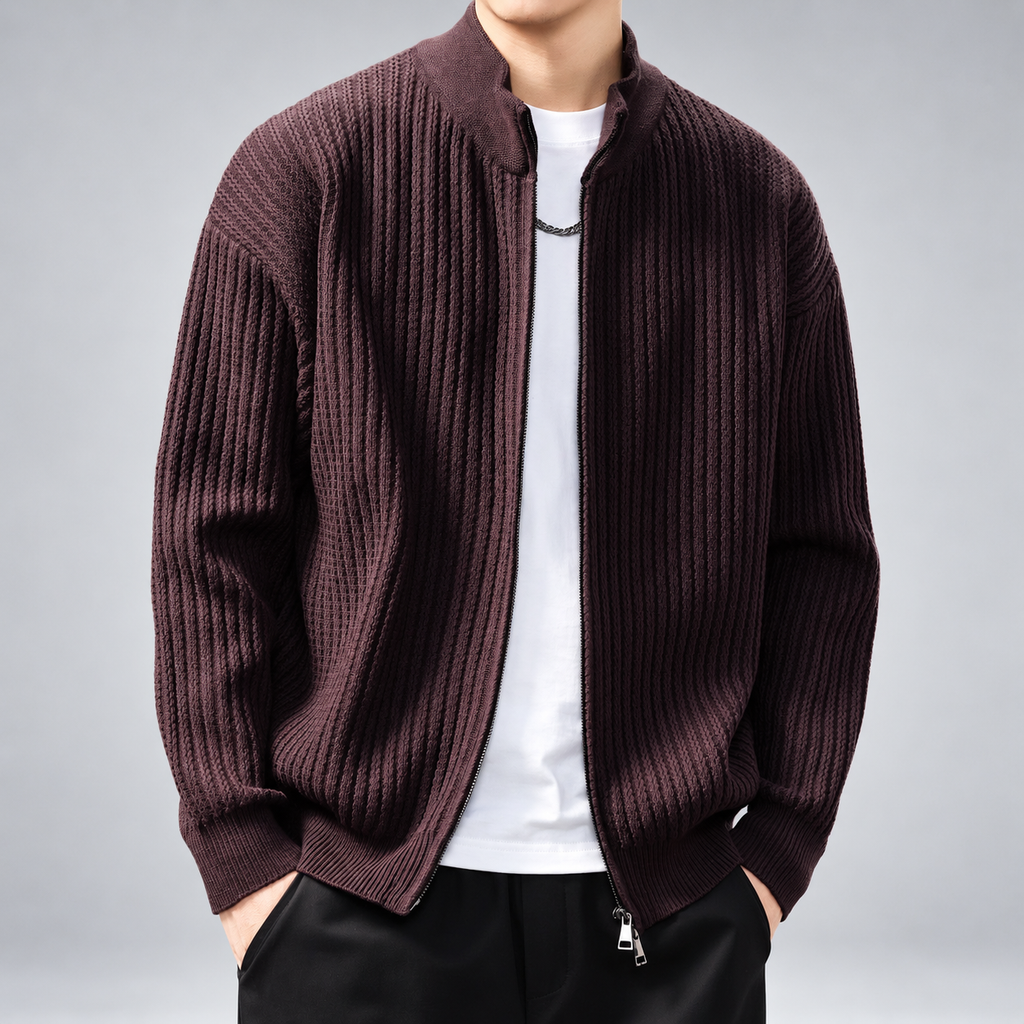 Fulbert Men's Textured Knit Jacket with Stand Collar