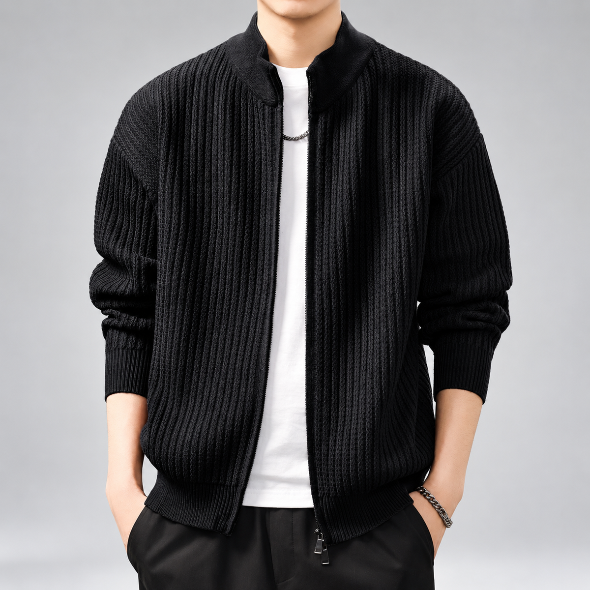 Fulbert Men's Textured Knit Jacket with Stand Collar