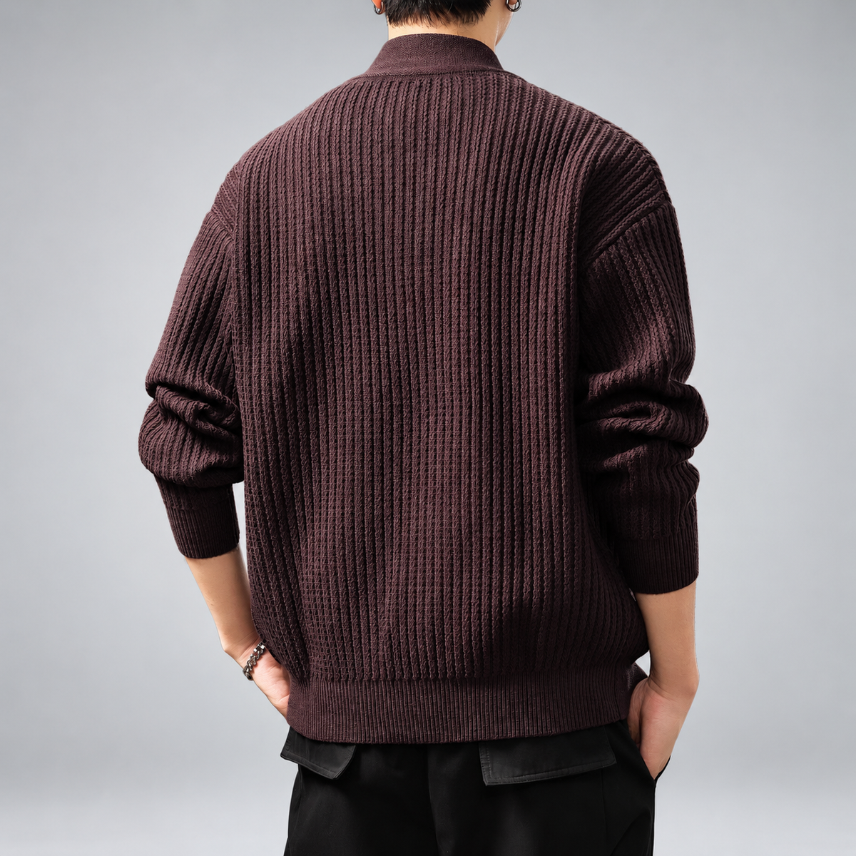 Fulbert Men's Textured Knit Jacket with Stand Collar
