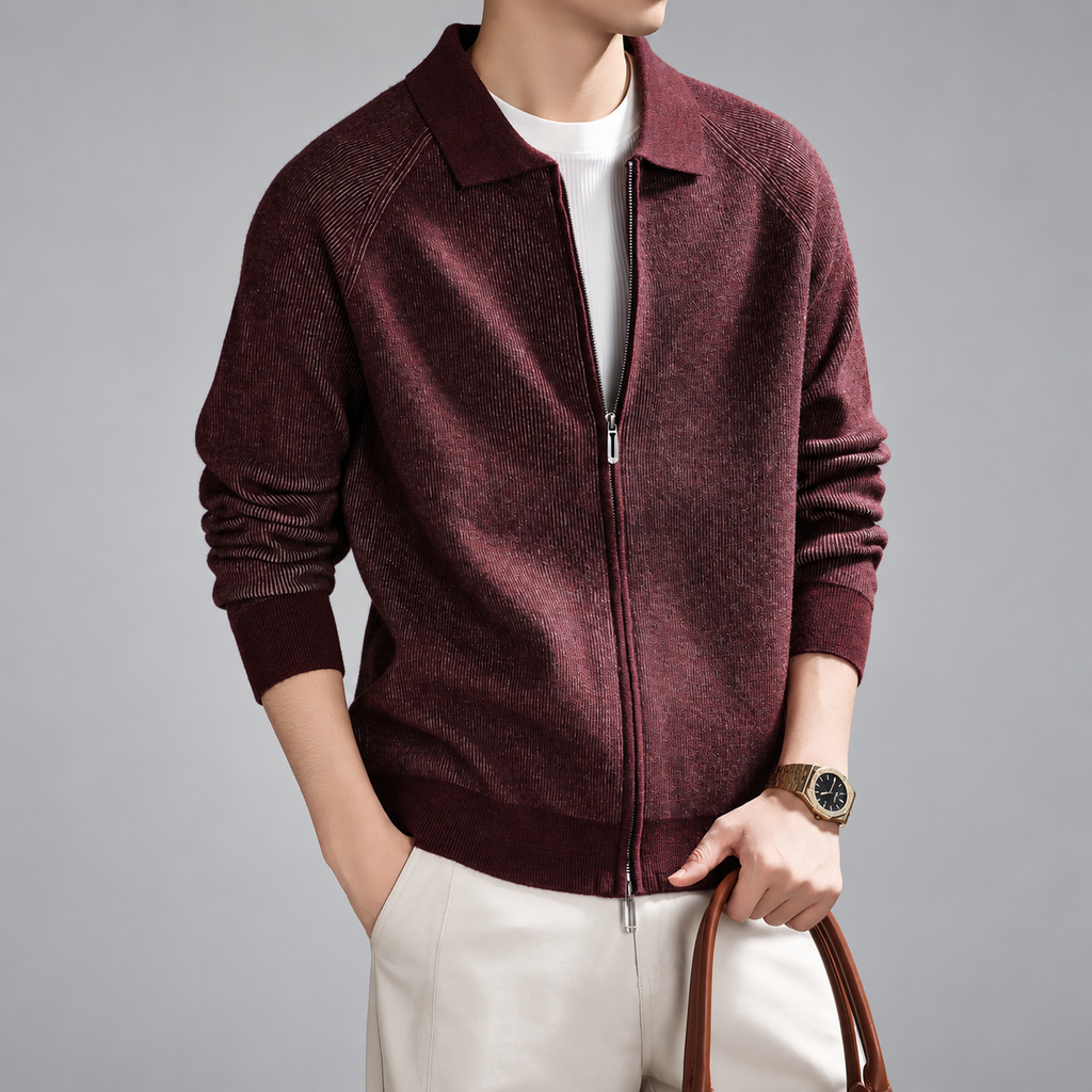 Novan Men's Marled Ribbed Knit Zip Cardigan