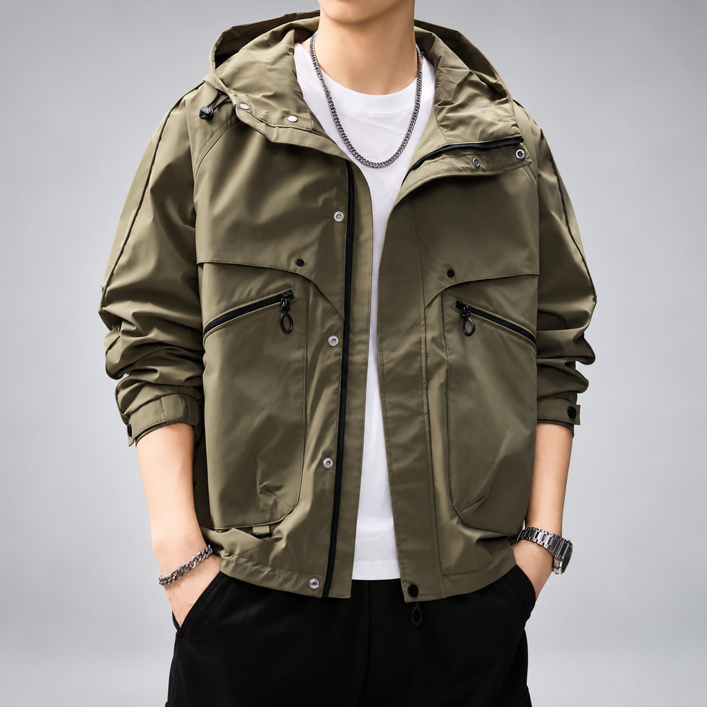 Kingston Men's Hooded Utility Jacket with Zipper Pockets