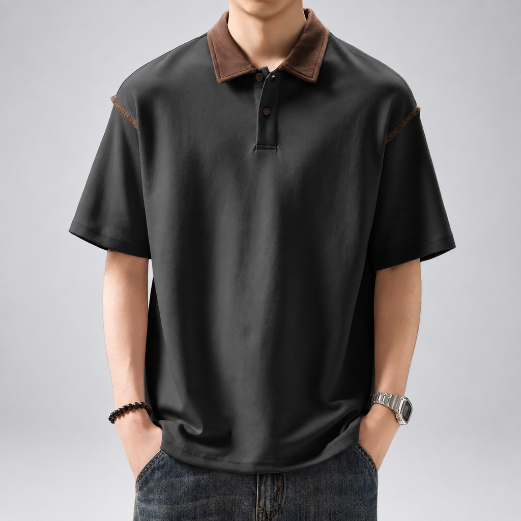 Lazare Men's Contrast Stitch Polo Shirt with Button Placket