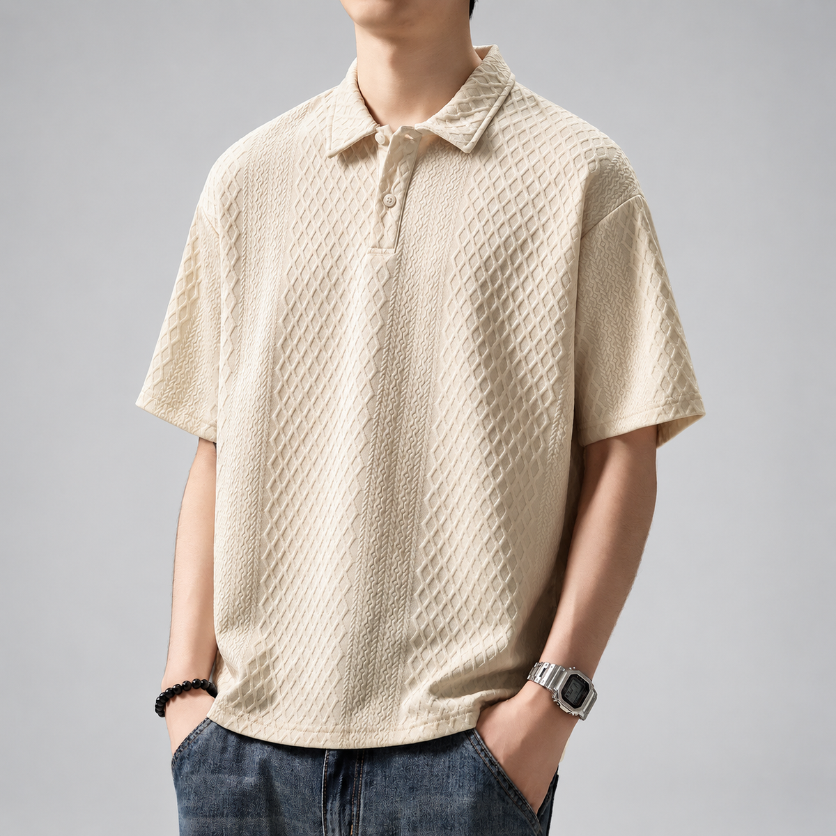 Alistair Men's Textured Short Sleeve Polo Shirt
