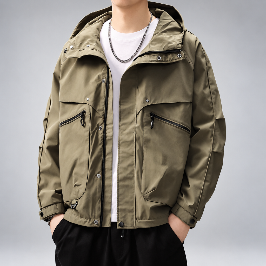Kingston Men's Hooded Utility Jacket with Zipper Pockets