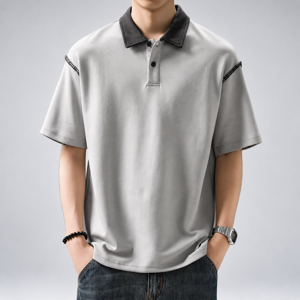 Lazare Men's Contrast Stitch Polo Shirt with Button Placket