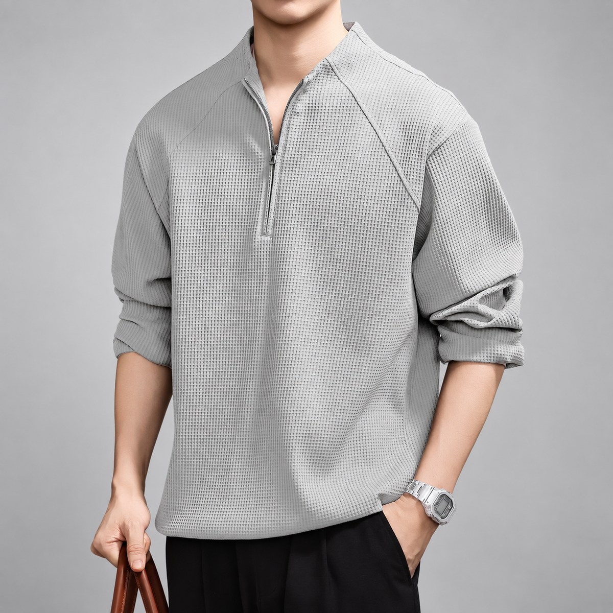 Ludovic Men's Waffle Knit Quarter-Zip Pullover