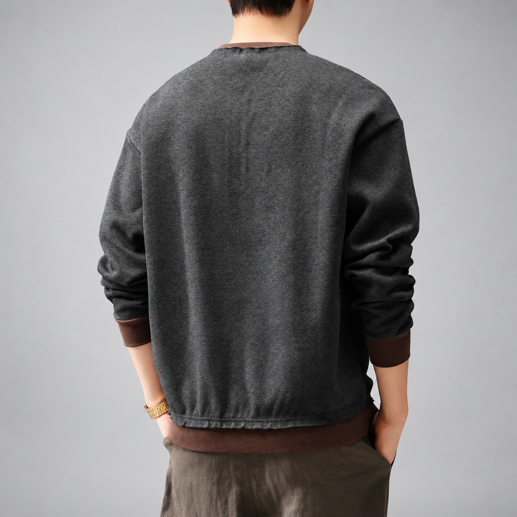 Laurent Bellamy Men's Heathered Pullover Sweatshirt with Contrast Trim