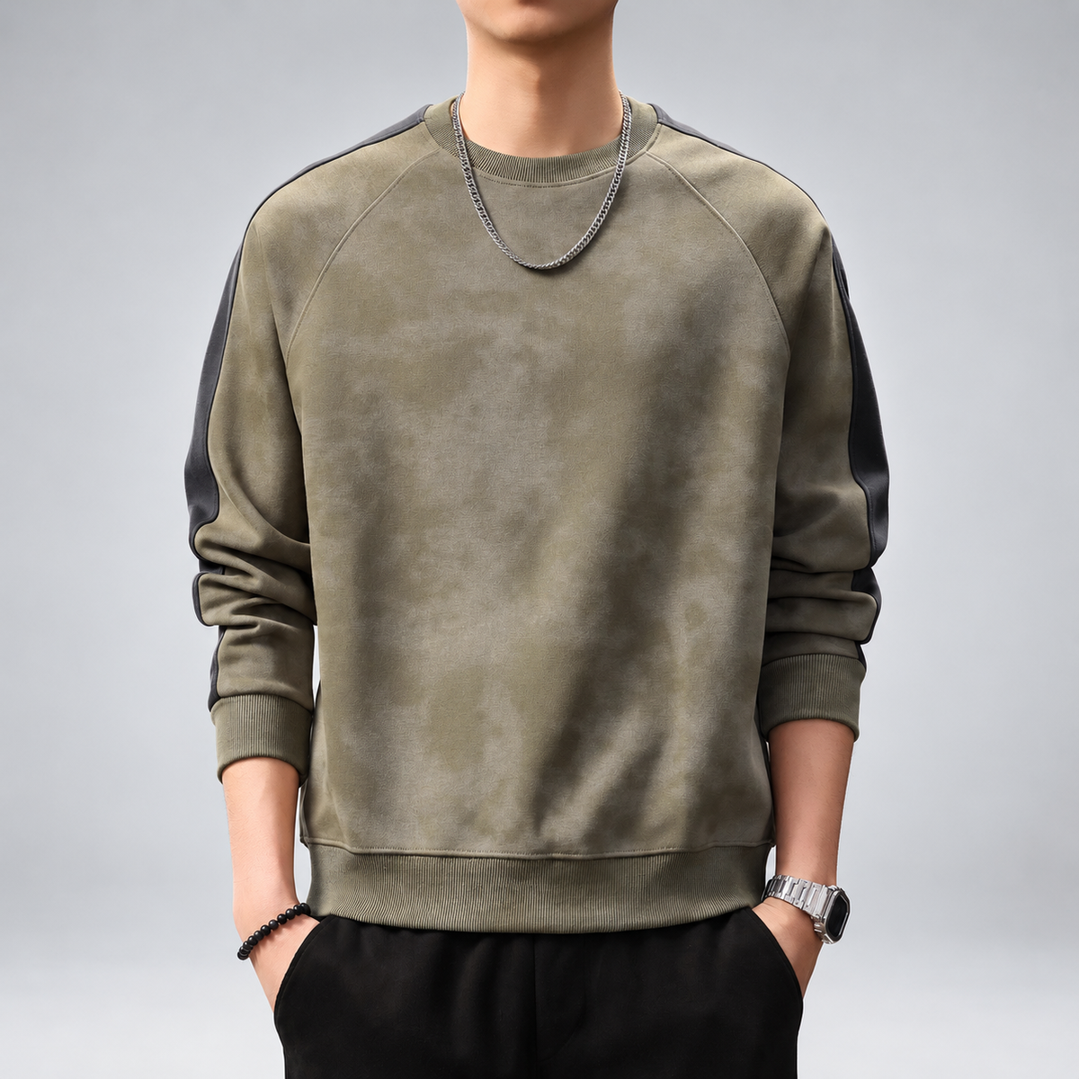 Sebastian Men's Raglan Crewneck Sweatshirt with Contrast Sleeve Panels