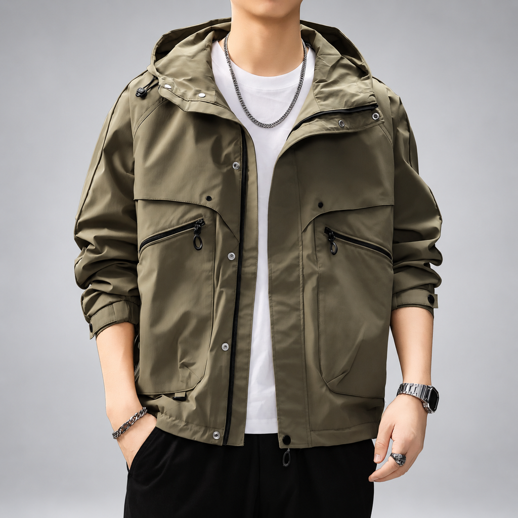 Kingston Men's Hooded Utility Jacket with Zipper Pockets
