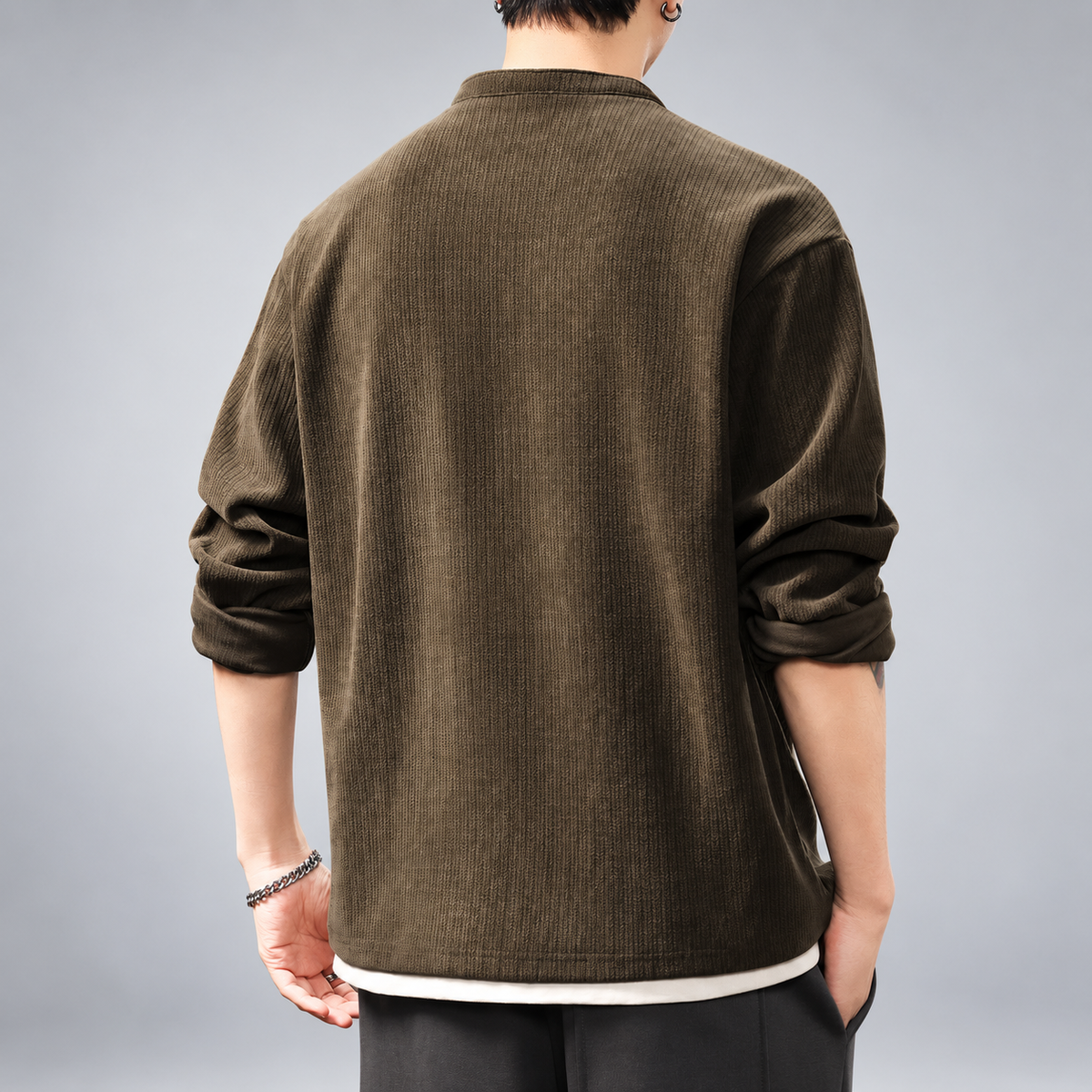 Tiberio Men’s Four-Button Henley Shirt with Stand Collar