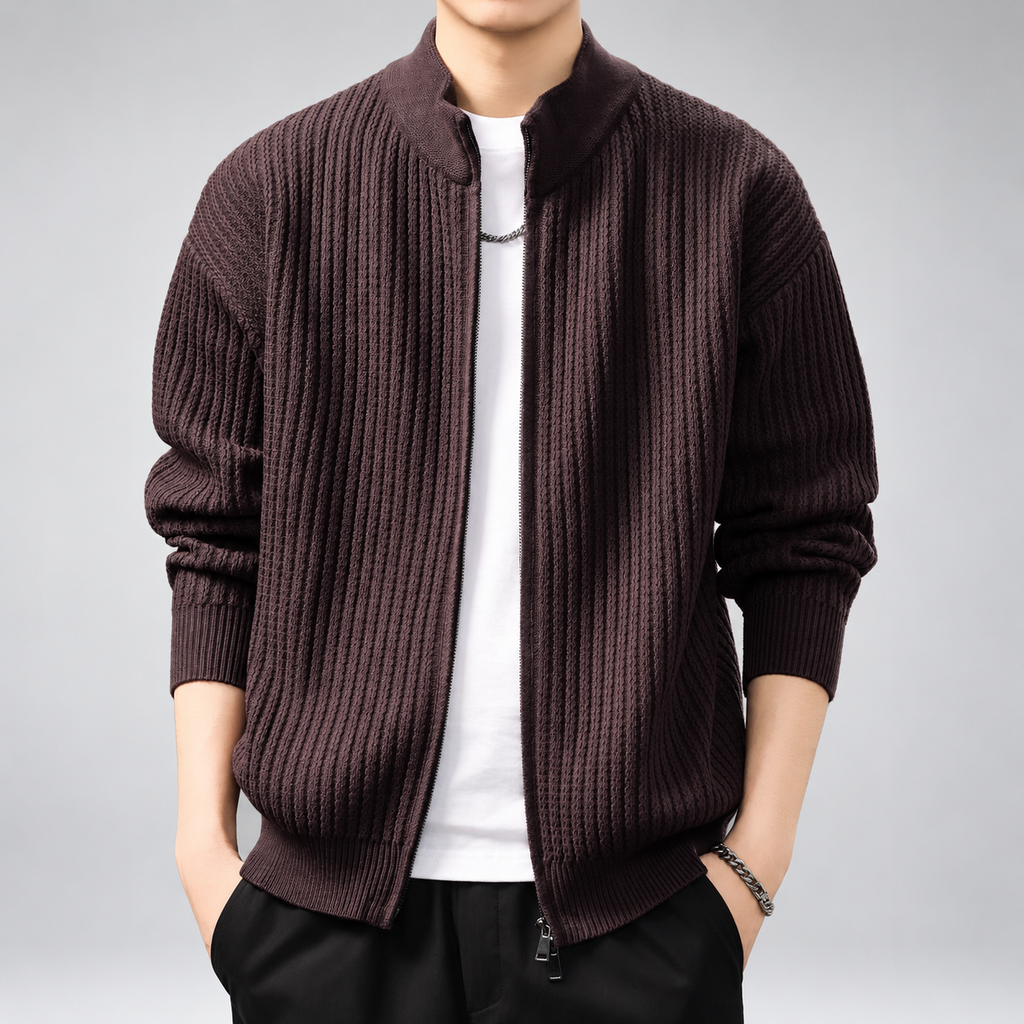 Fulbert Men's Textured Knit Jacket with Stand Collar