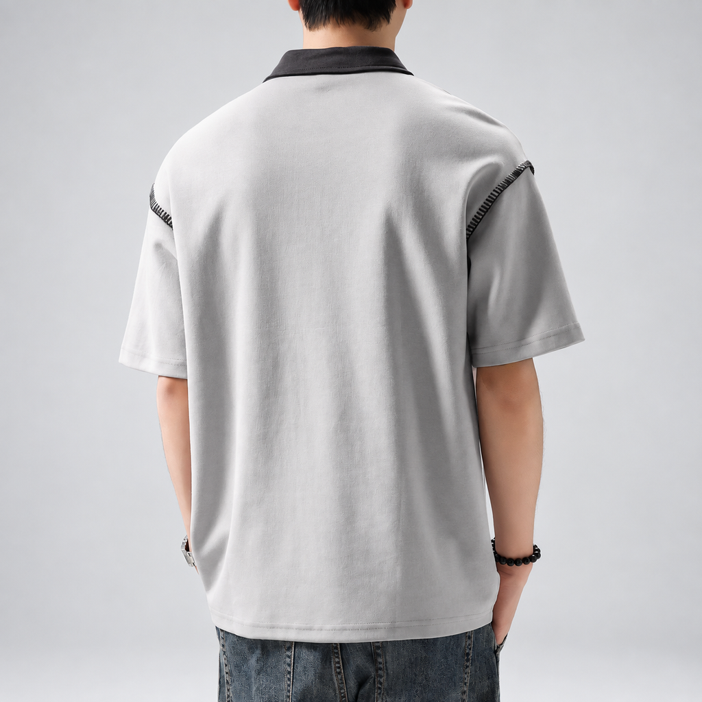 Lazare Men's Contrast Stitch Polo Shirt with Button Placket