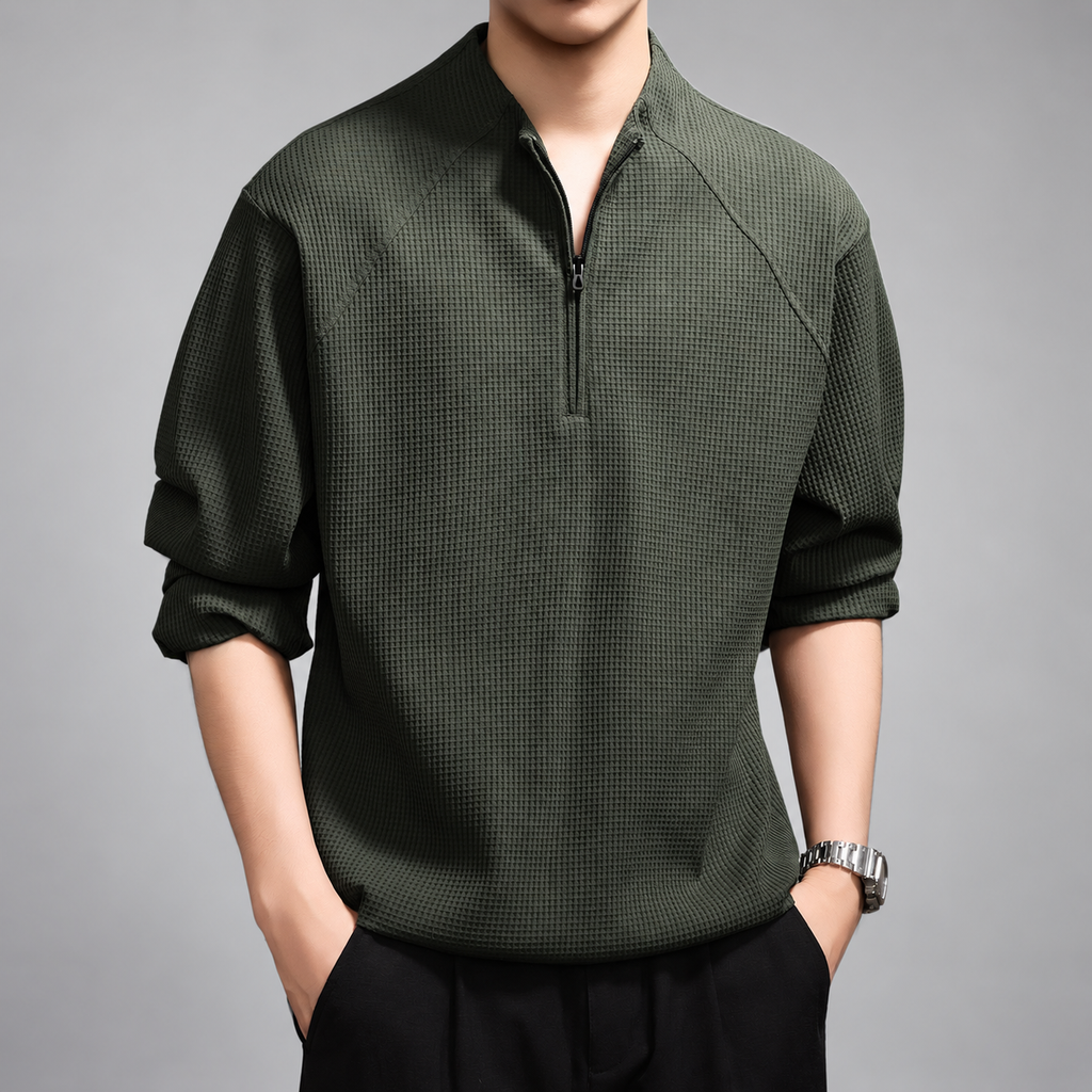 Ludovic Men's Waffle Knit Quarter-Zip Pullover