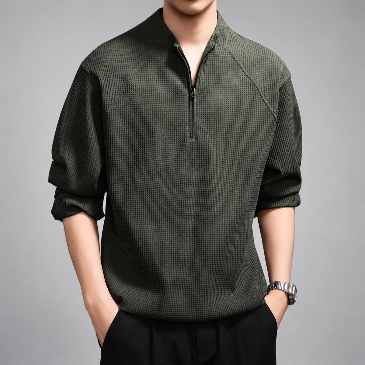 Ludovic Men's Waffle Knit Quarter-Zip Pullover