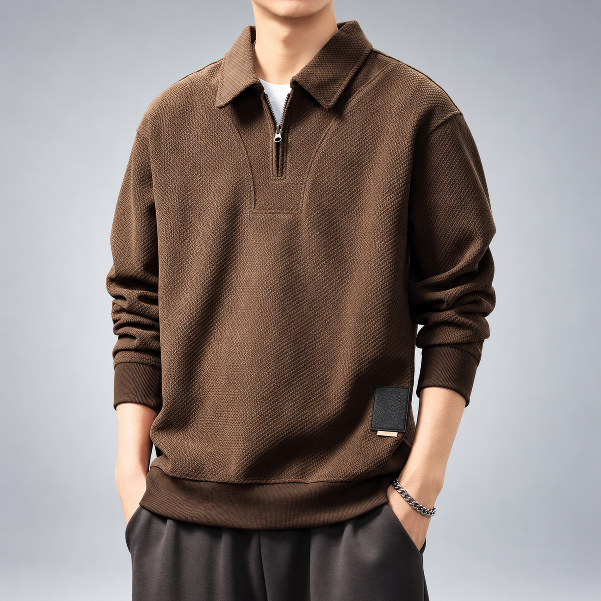 Gaspard Men's Textured Quarter-Zip Pullover with Polo Collar