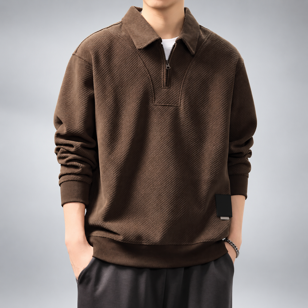 Gaspard Men's Textured Quarter-Zip Pullover with Polo Collar