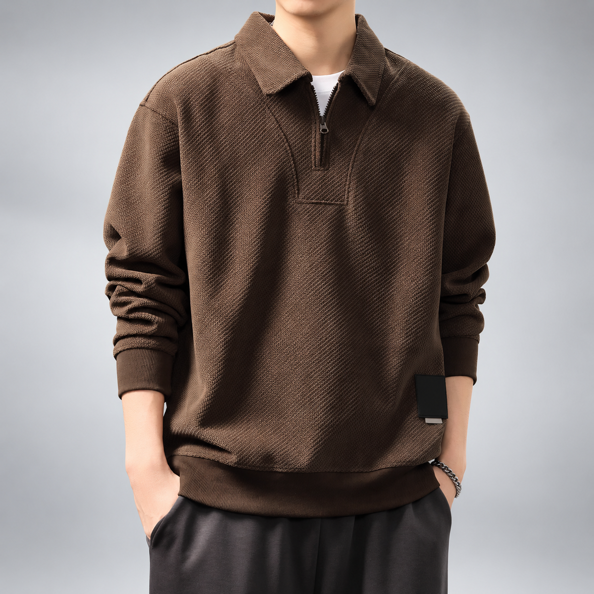 Gaspard Men's Textured Quarter-Zip Pullover with Polo Collar