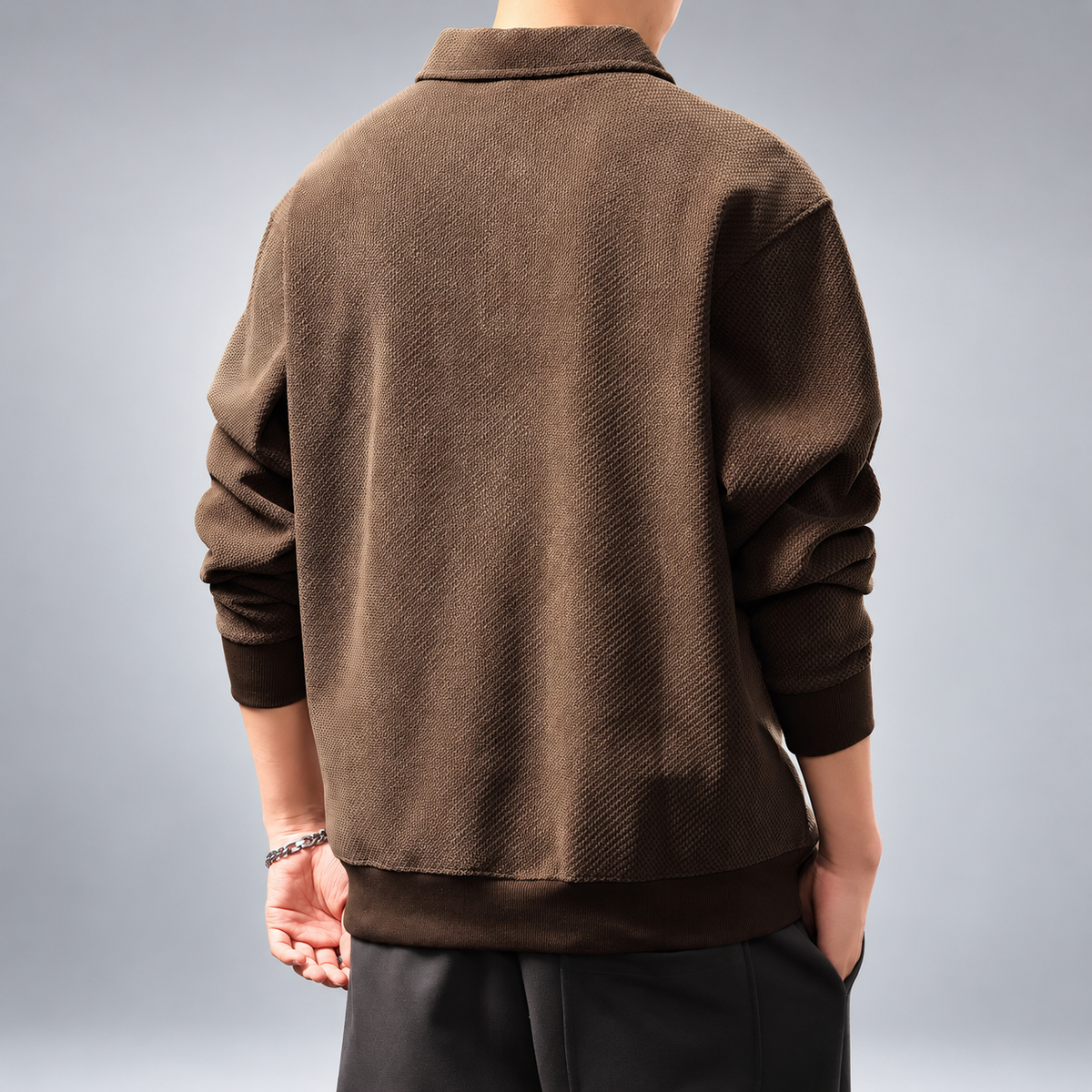 Gaspard Men's Textured Quarter-Zip Pullover with Polo Collar