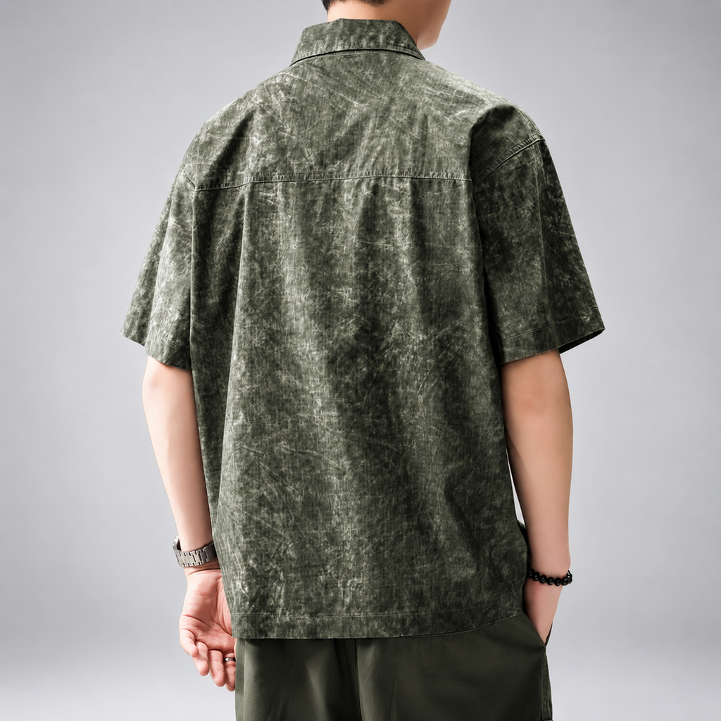 Pierluigi Men's Relaxed Short-Sleeve Collared Shirt with Two-Way Zipper
