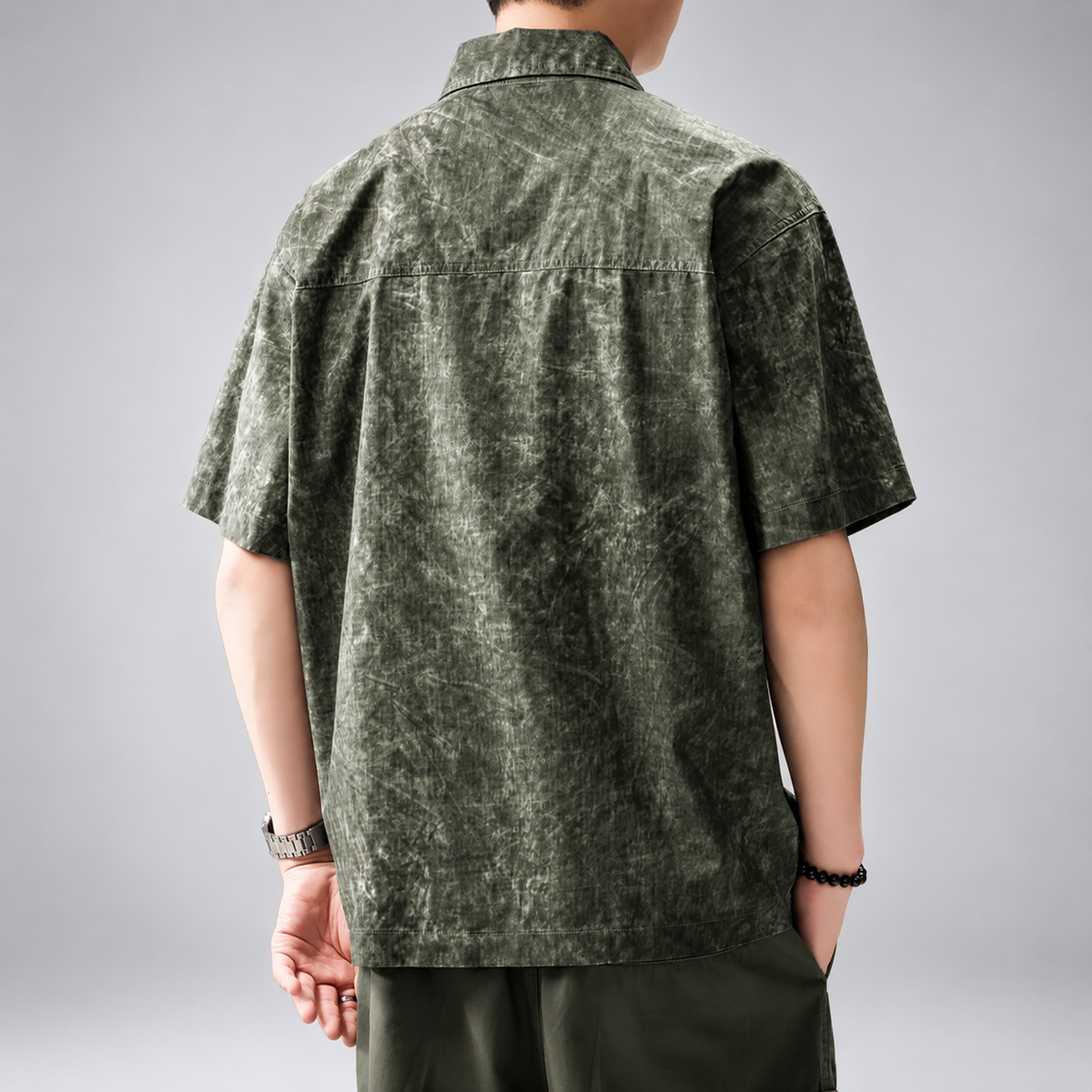 Pierluigi Men's Relaxed Short-Sleeve Collared Shirt with Two-Way Zipper
