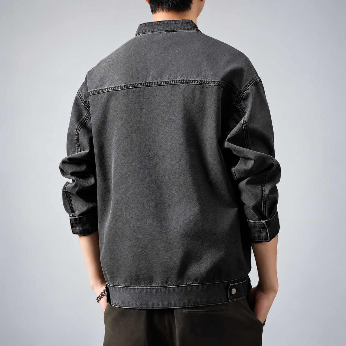 Oswin Men's Washed Zip-Front Jacket with Stand Collar