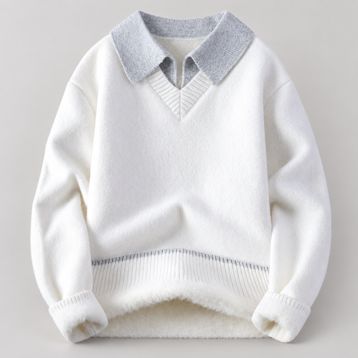 Hartford Contrast Collar V-Neck Knit Pullover Sweater